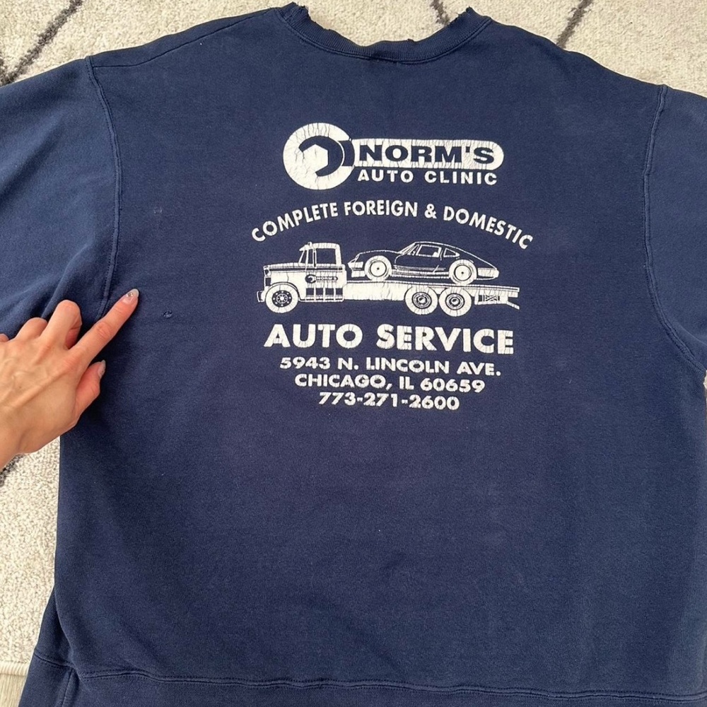 Vintage Distressed Porsche Auto Shop Graphic Sweatshirt | Faded Workwear | Sz L